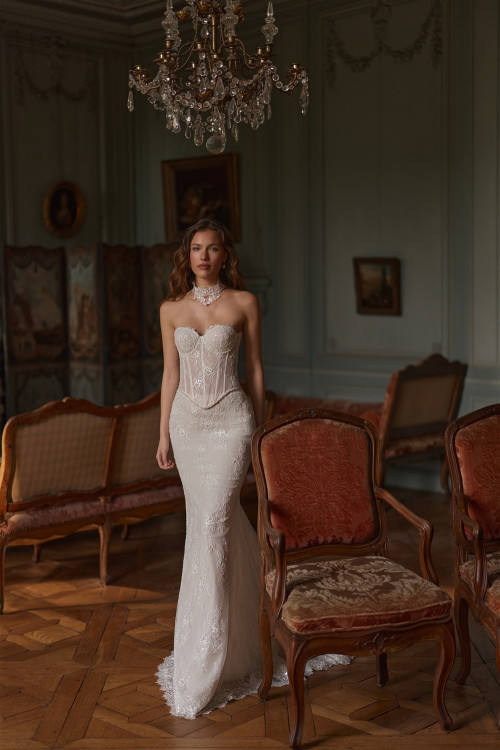 Strapless mermaid wedding dress 6146 with lace beads and sequins