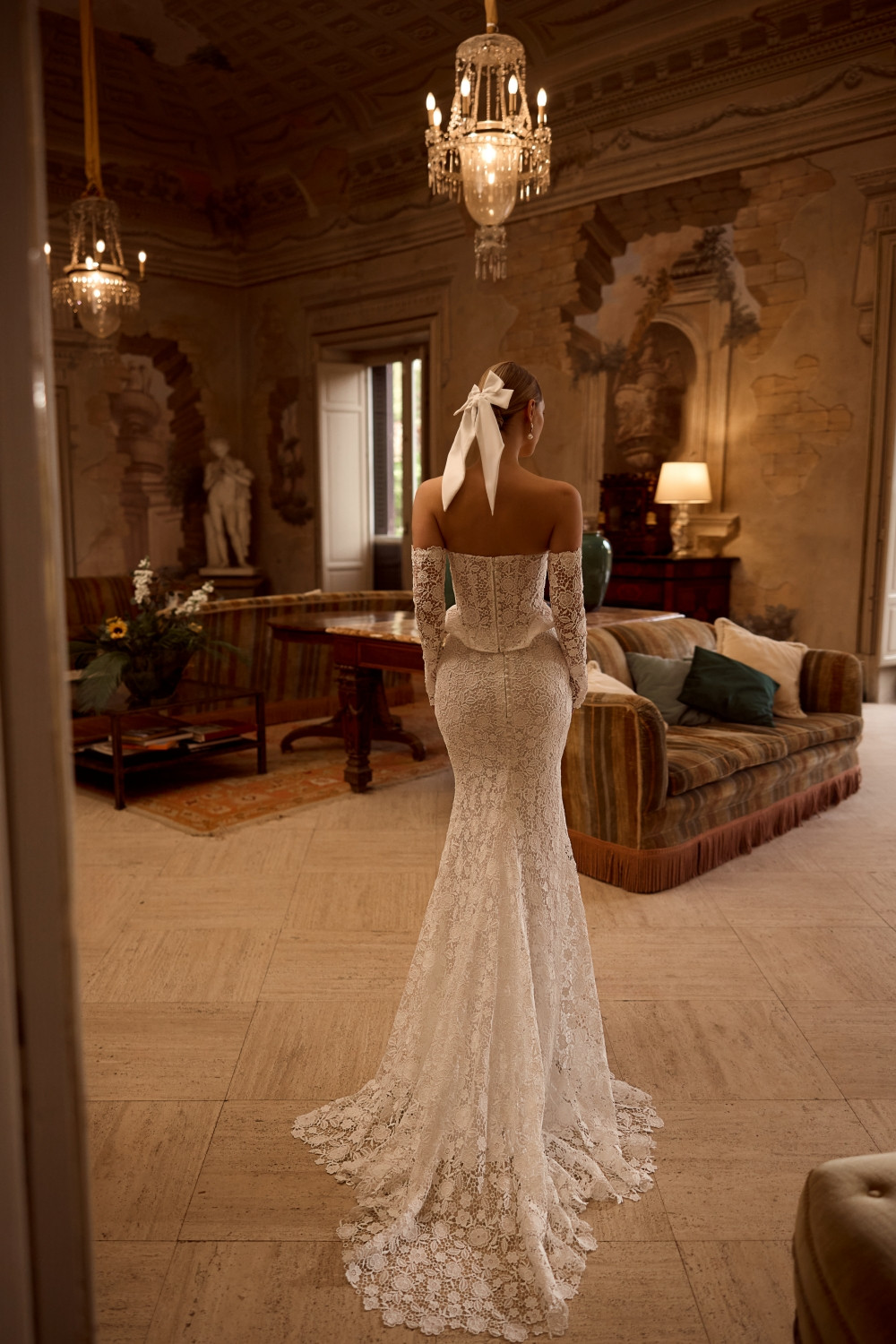 peplum wedding dress with lace sleeves Peplum Wedding Dress